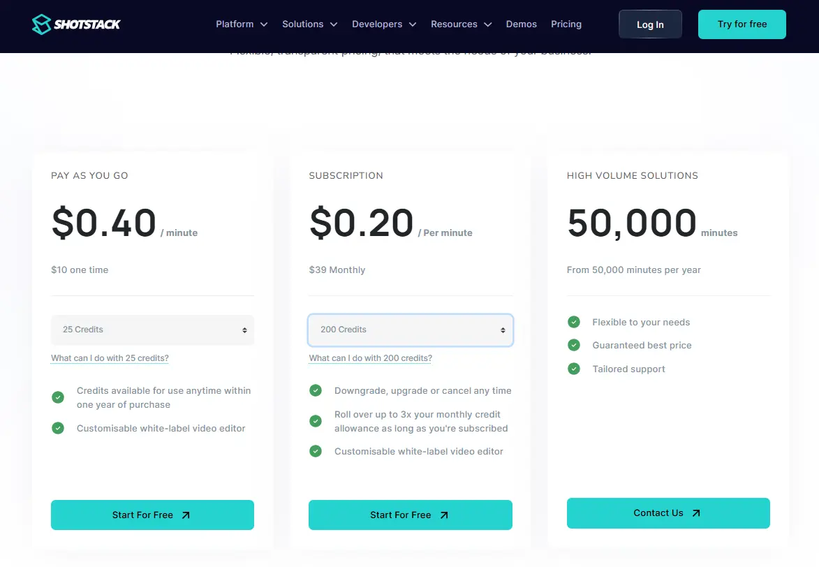 Shotstack api pricing