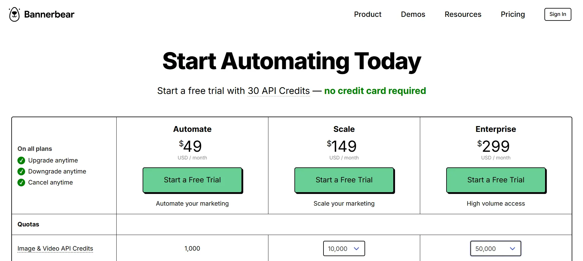 bannerbear api pricing
