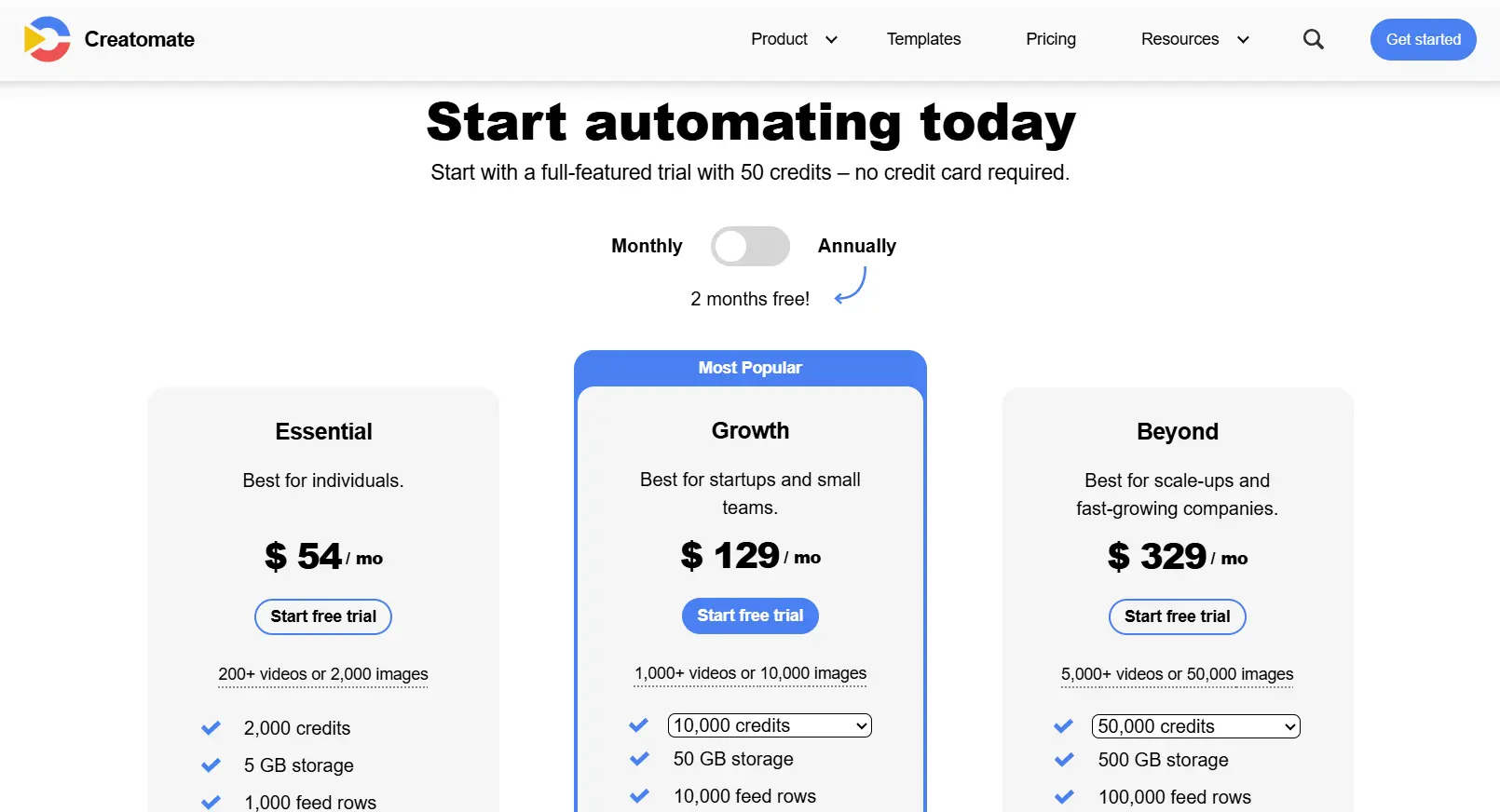 creatomate api pricing