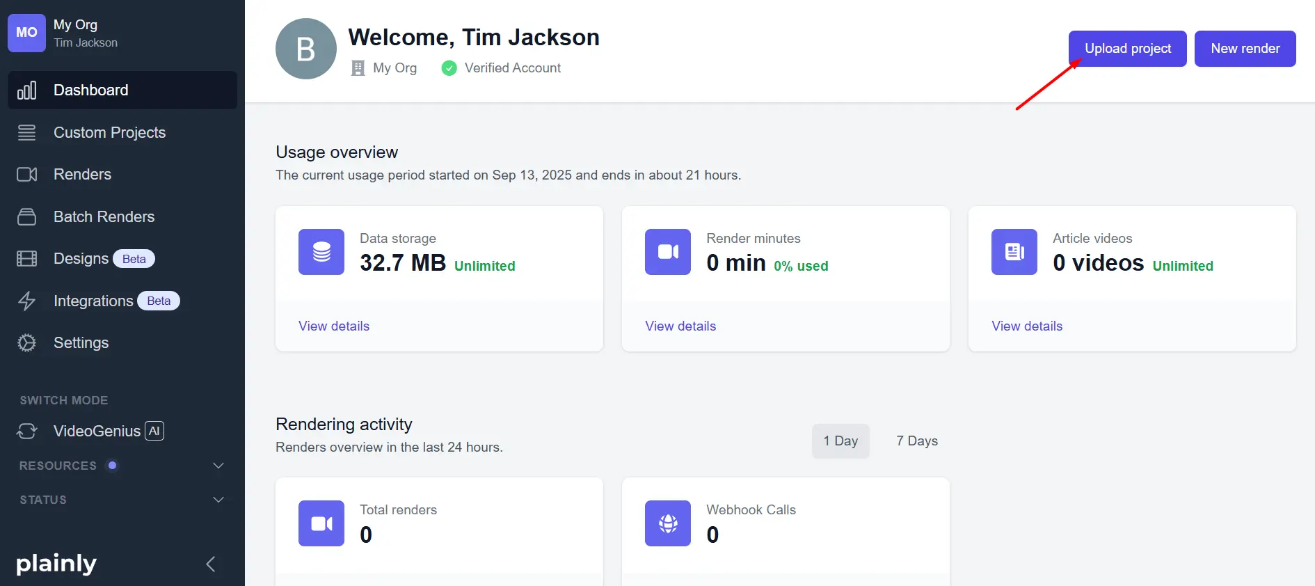 upload project to plainly