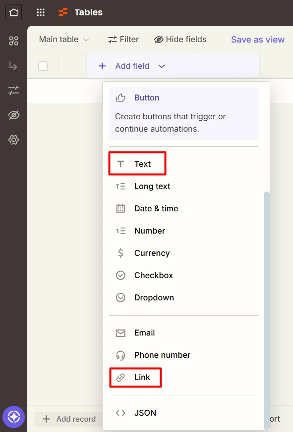 add fields to your zapier table