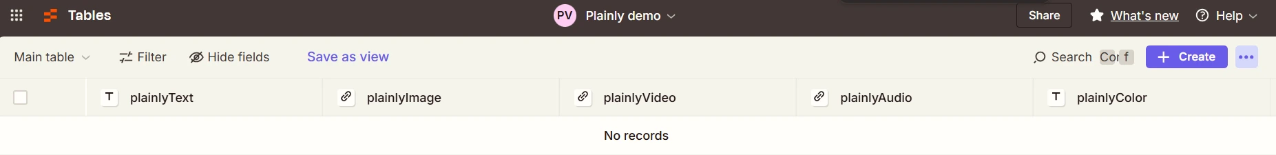 completed zapier table with fields
