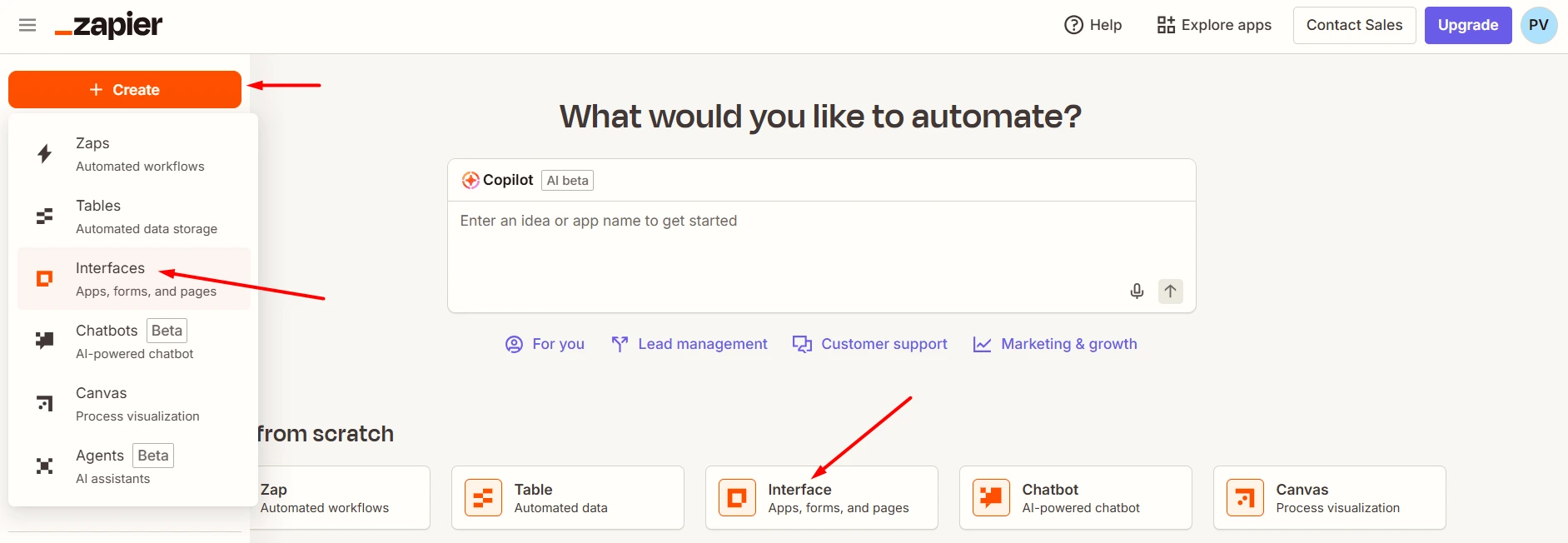 Create interface form in zapier