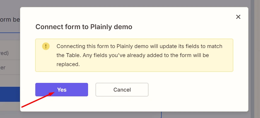 confirm connection for table and form