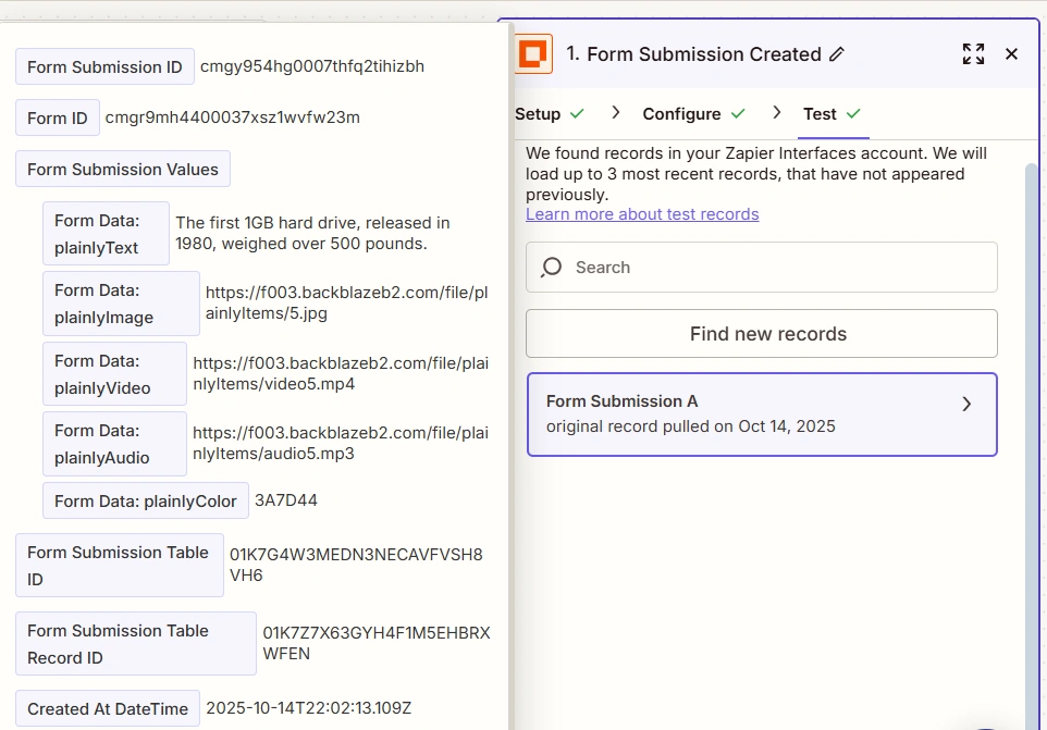 Test form submission