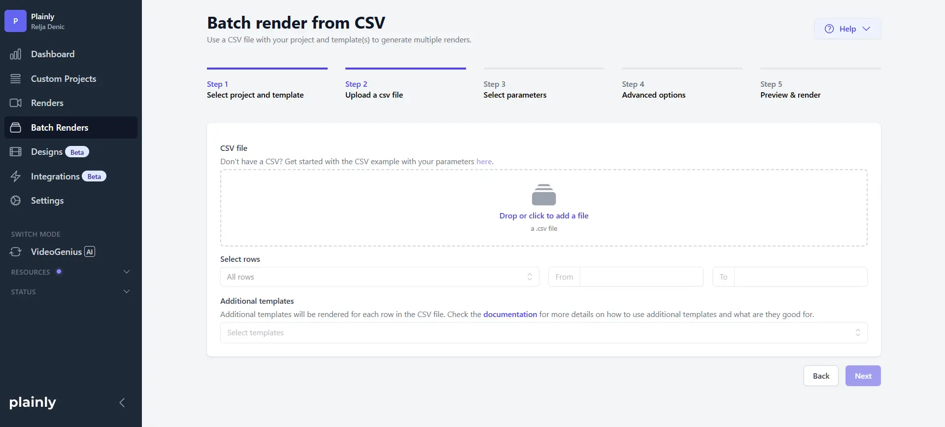 Upload your csv to batch render