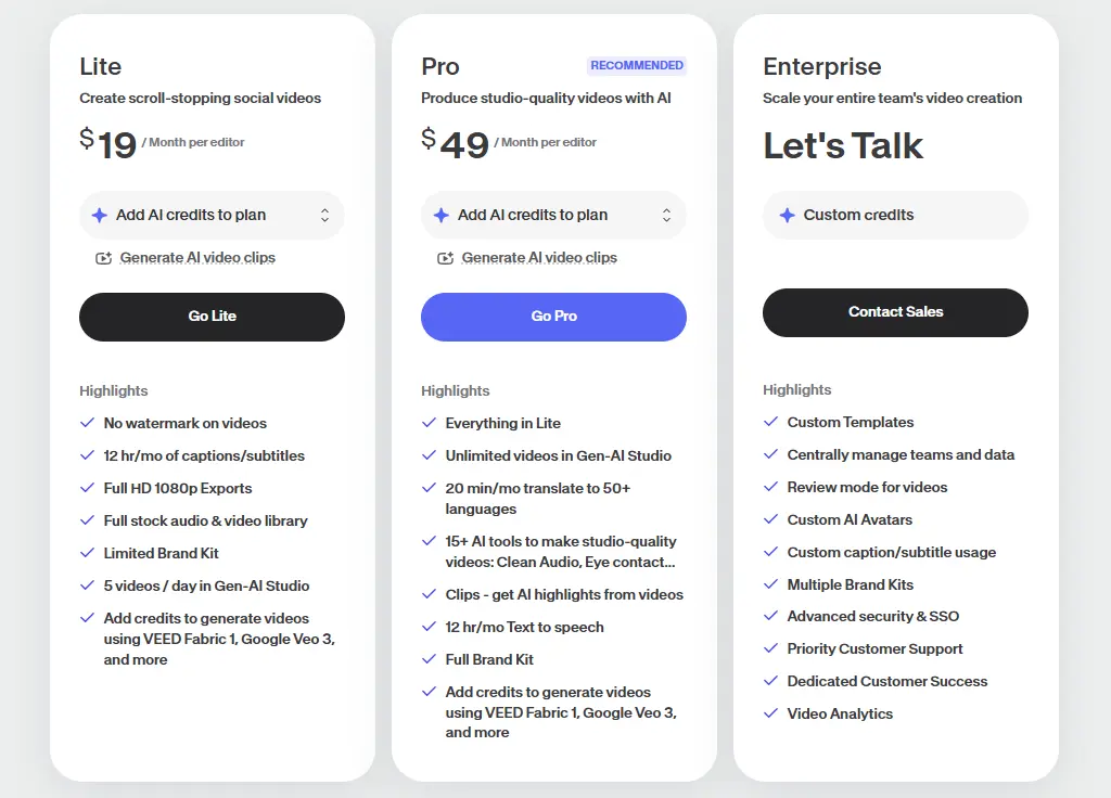 video automation software veed.io pricing
