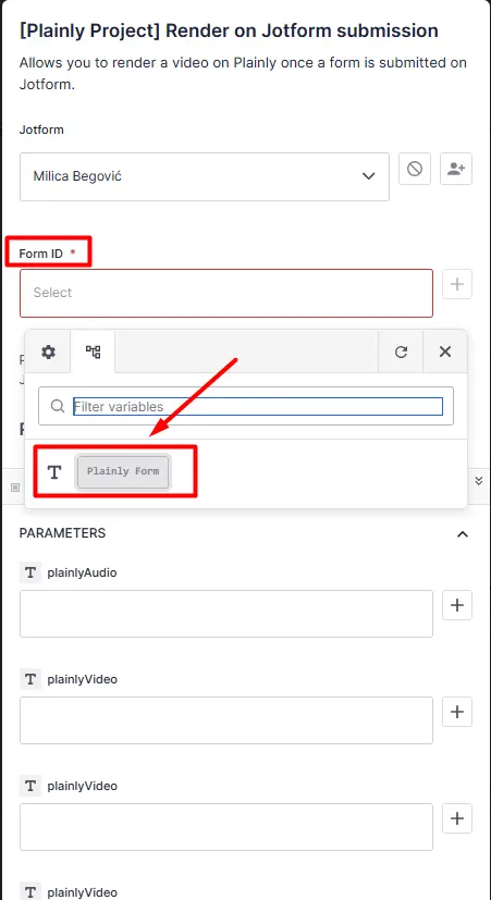 Select form after connecting