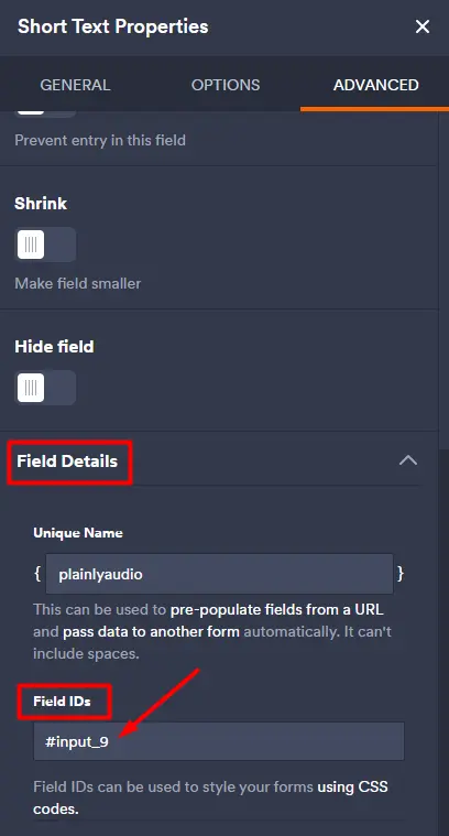 Field ID number in JotForm