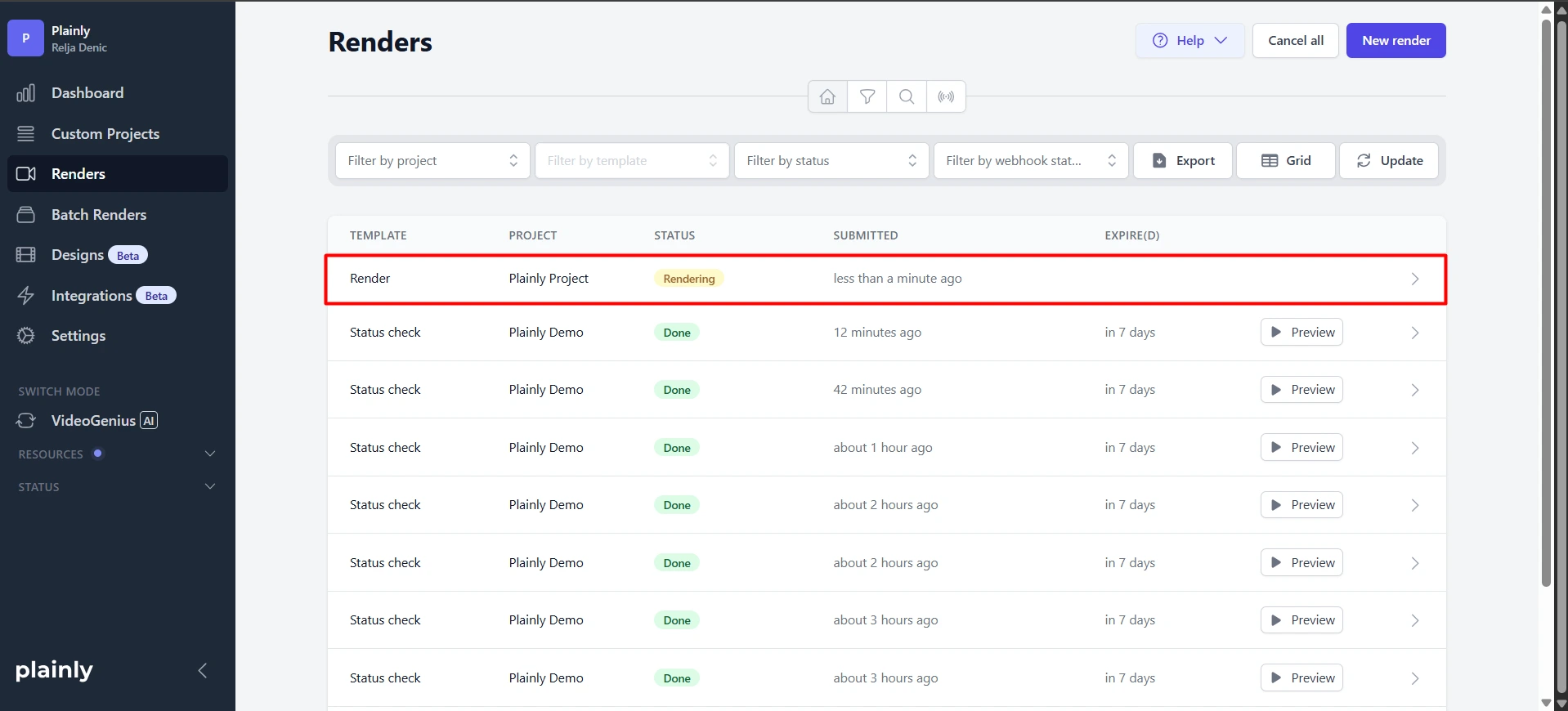 Videos rendered in Plainly