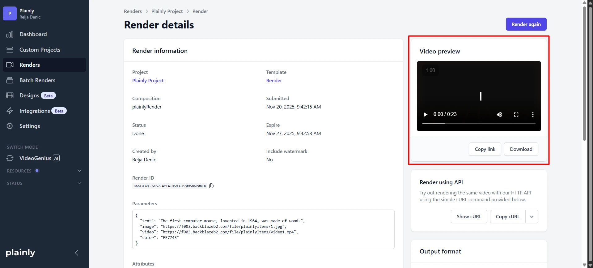 video preview in Plainly