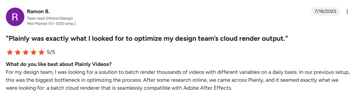 G2 review highlighting AE compatibility of Plainly