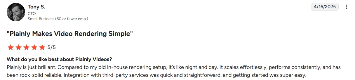 G2 review that mentions integrations with Plainly
