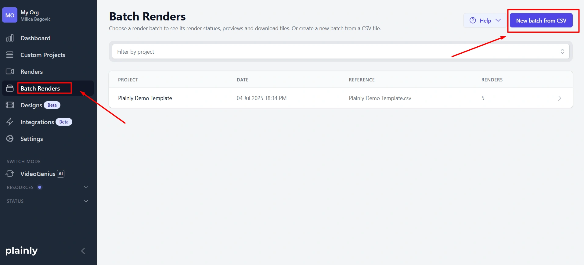 Batch render in plainly