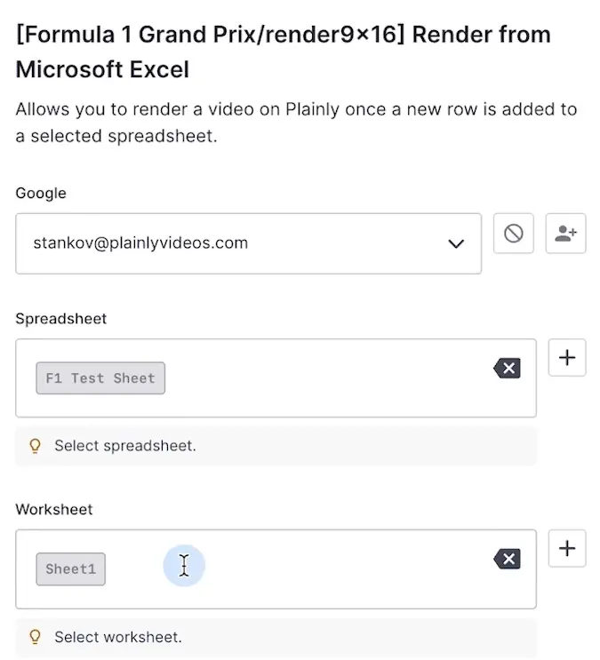 Connect spreadsheet and worksheet to plainly