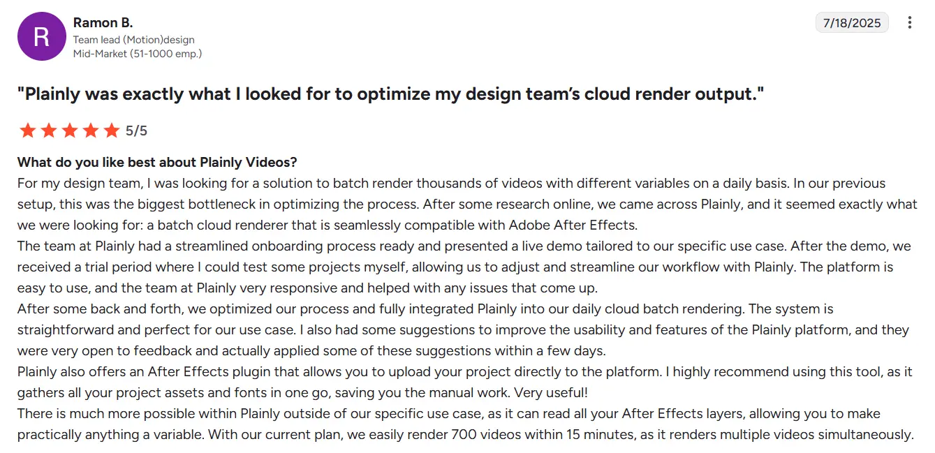 G2 review of Plainly Videos