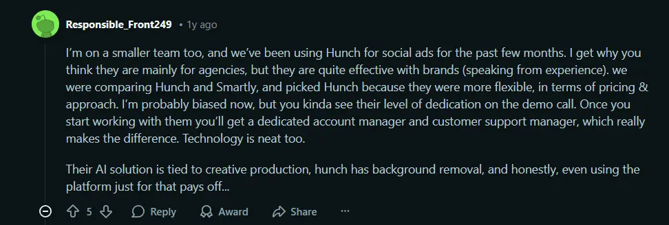 Hunch Ads reddit comment