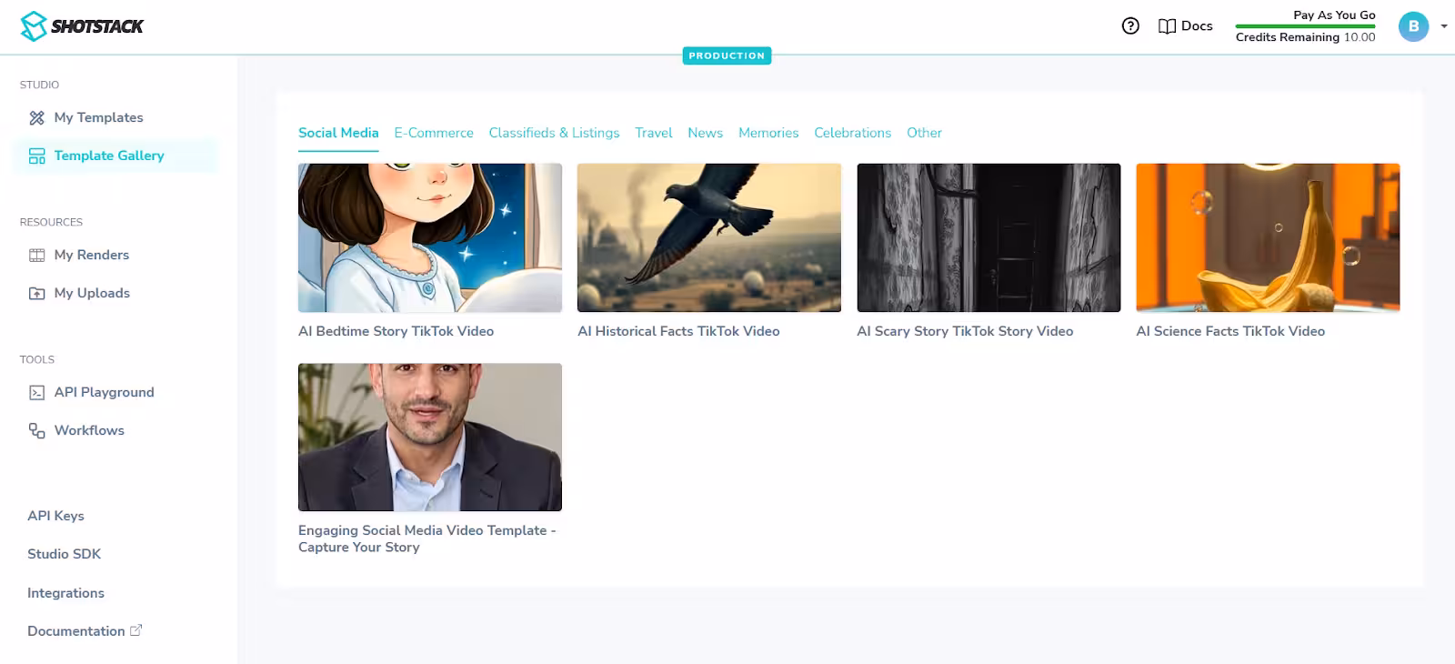 Shotstack template gallery