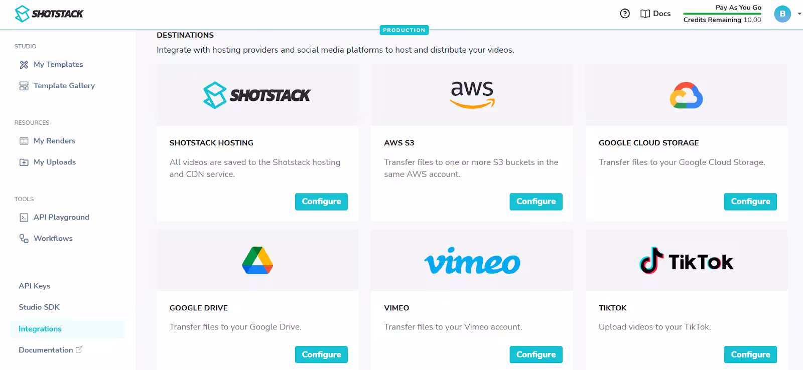 Shotstack integrations