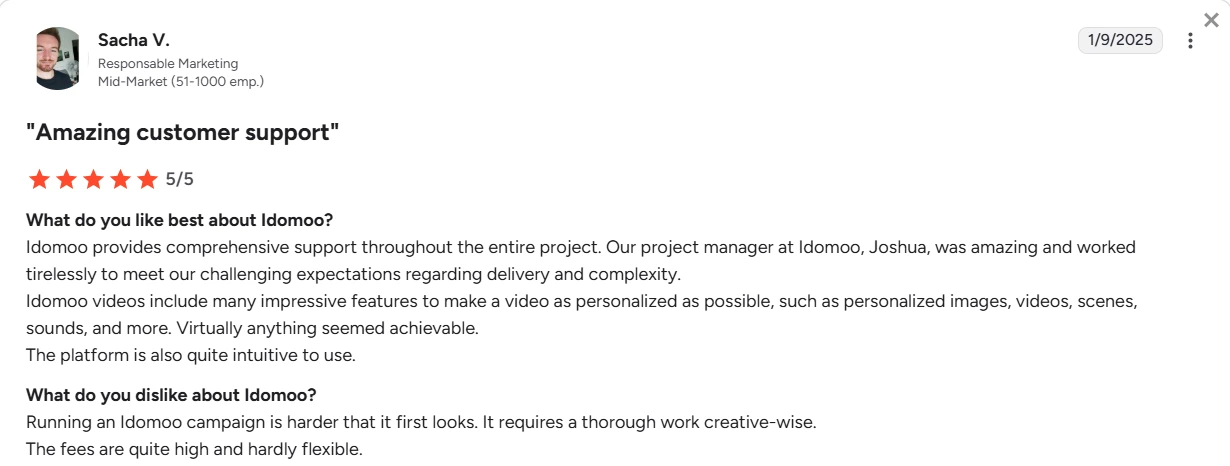 Idoomoo review on G2 on complexity