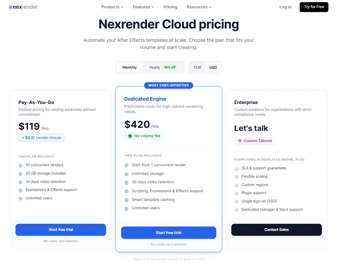 Nexredner cloud pricing