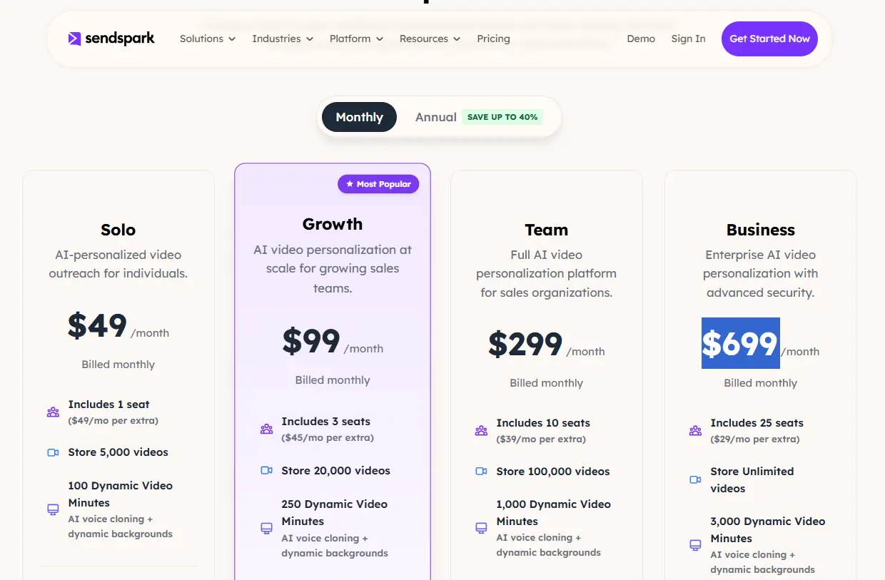 Sendspark pricing