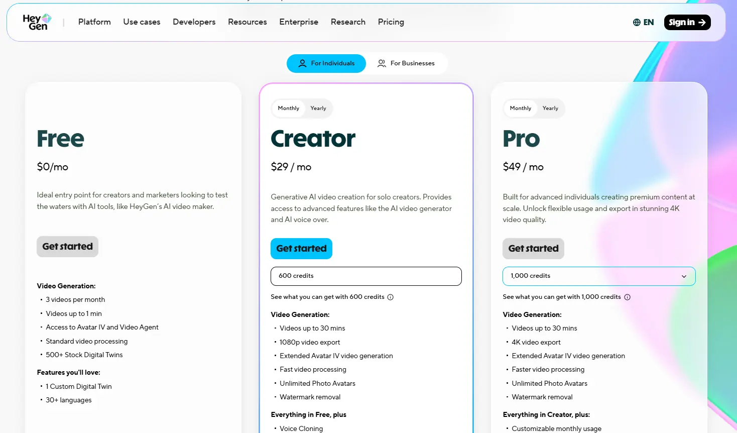 Heygen pricing