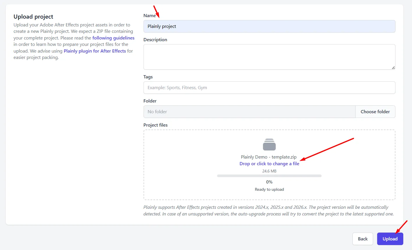 Upload project to Plainly Videos