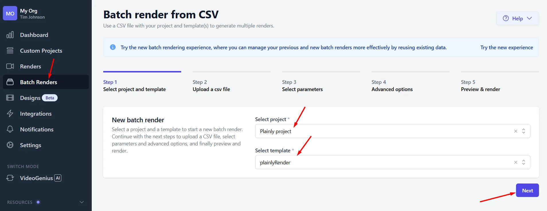 Batch render from CSV file in Plainly Videos