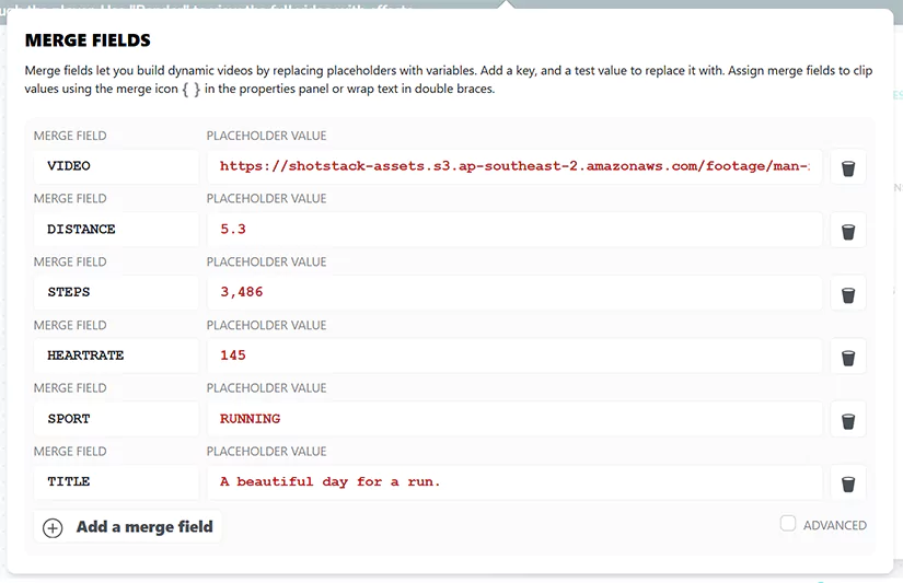merge fields in shotstack