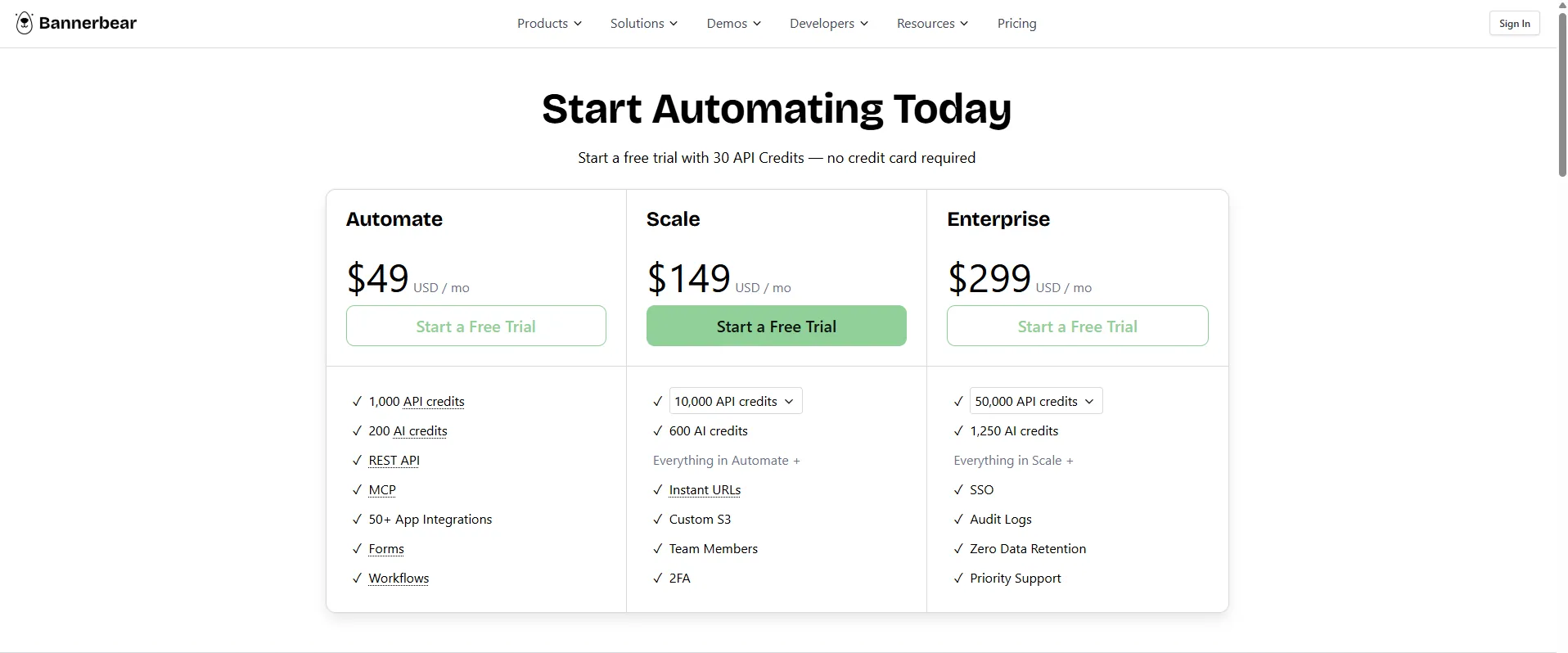 Bannerbear pricing