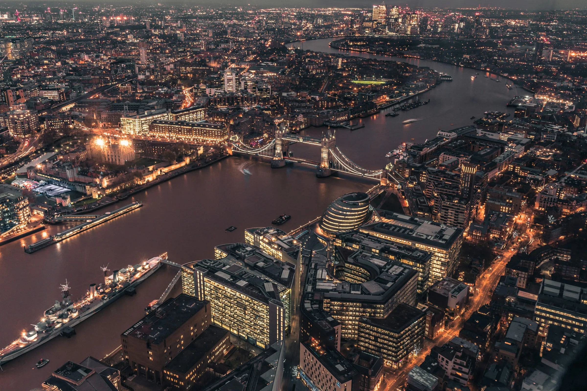 Nearby Tower Bridge at night