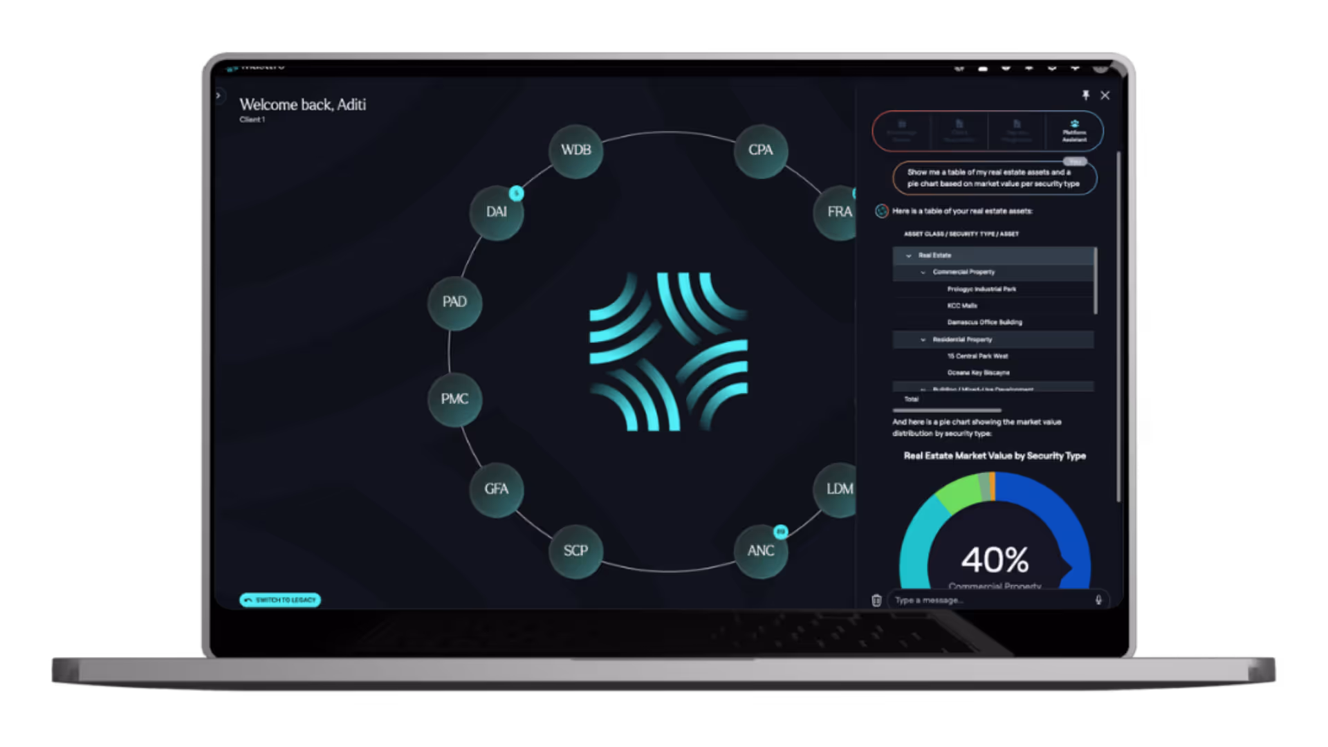Answer complex wealth questions in a few clicks.