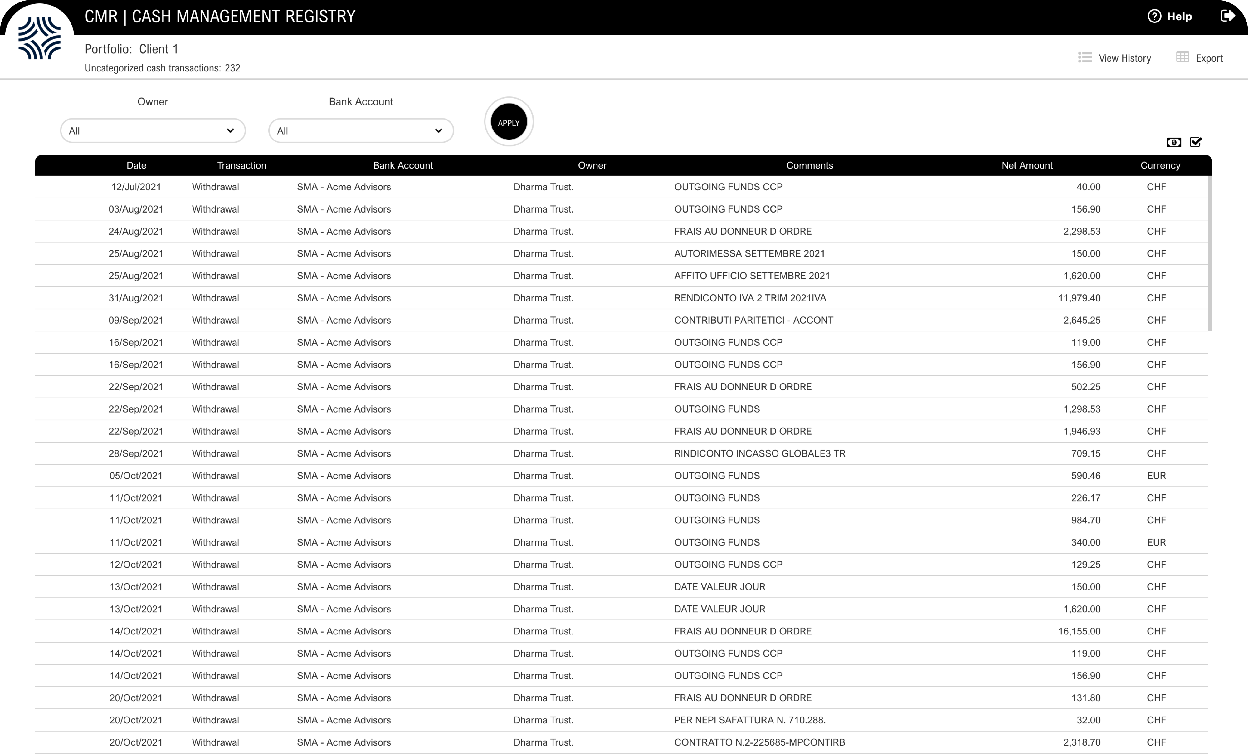 Cash Management Registry