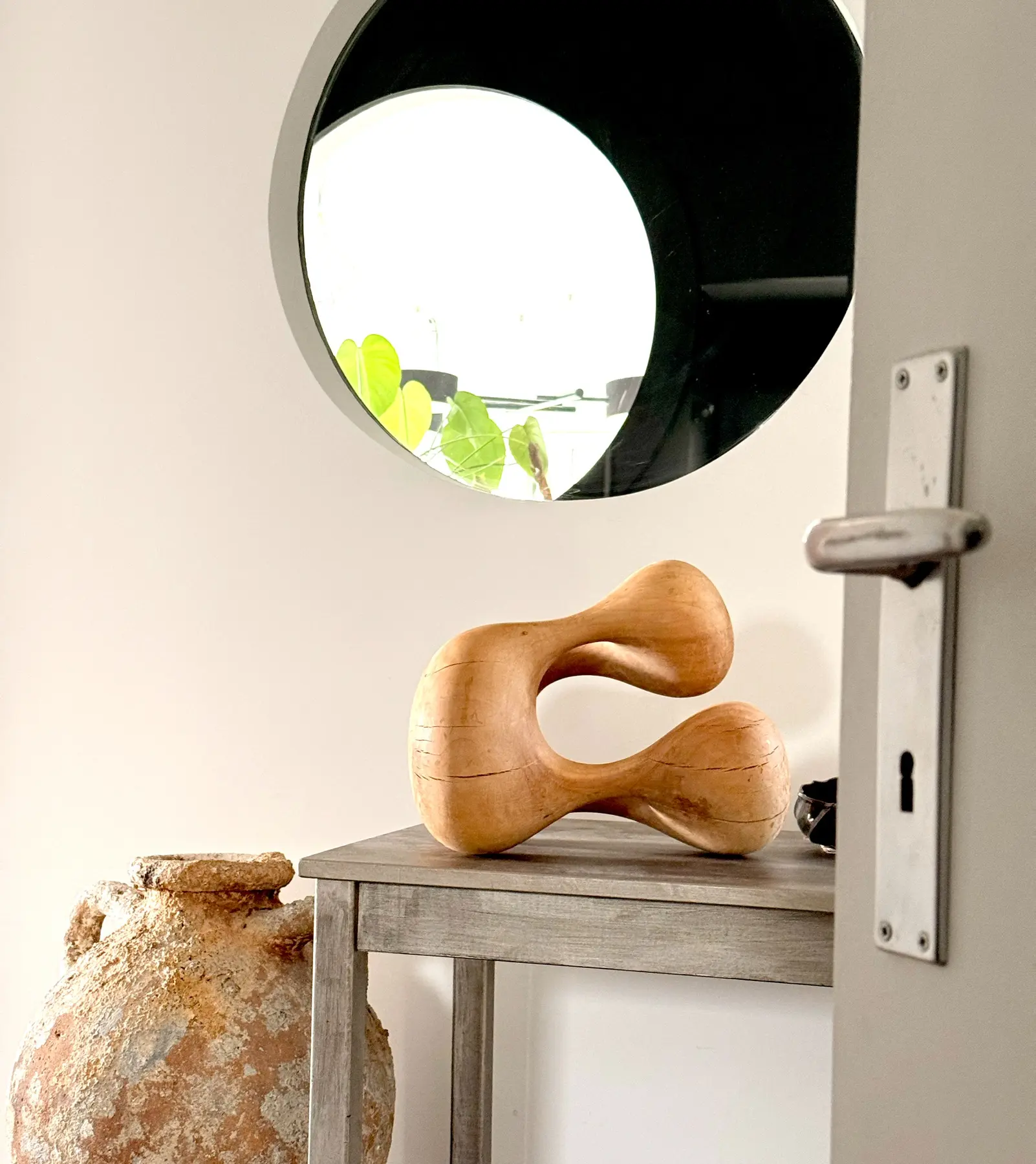 Wooden sculpture in a bright interior