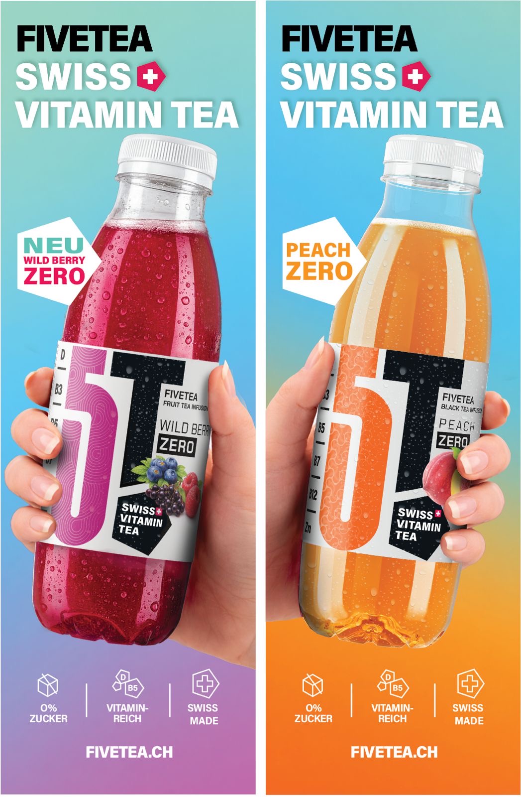 FIVETEA Wild Berry Zero und Peach Zero