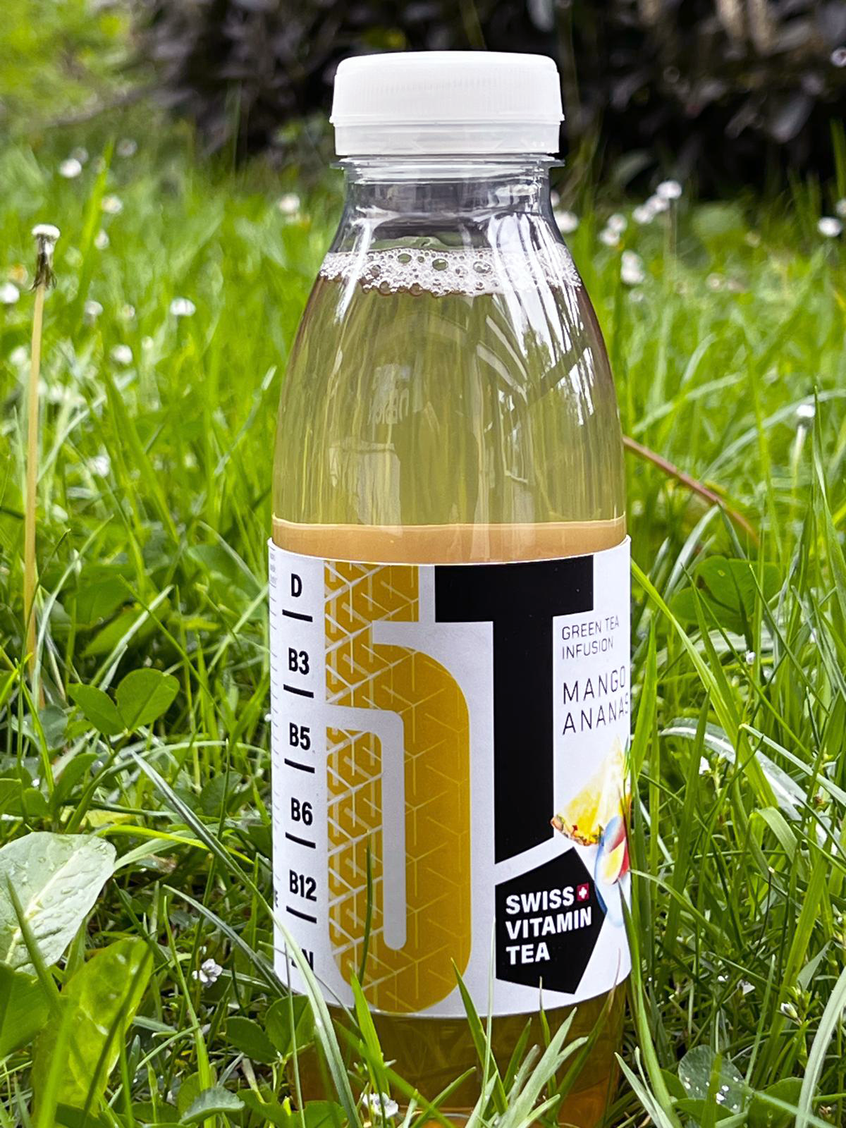 FIVETEA Mango Pineapple Flasche im Gras