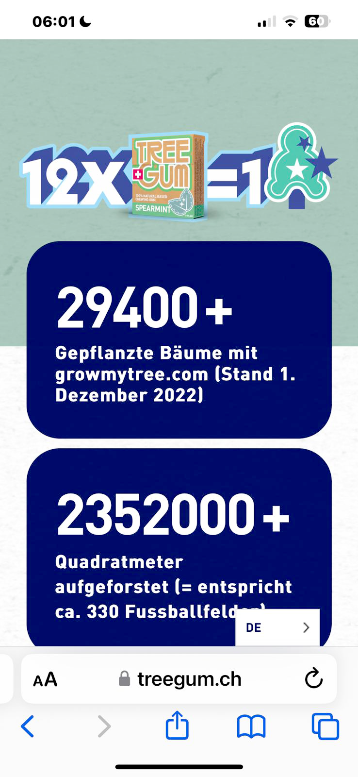 TREEGUM Website mit Angaben zu gepflanzten Bäumen und Aufforstung