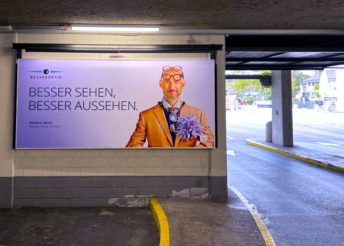 Besser Optik Plakatkampagne in einer Zürcher Parkgarage