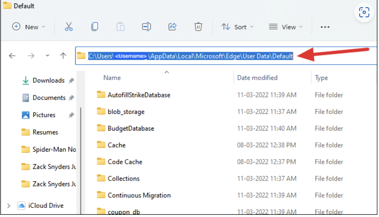 Edge bookmarks location in File Explorer