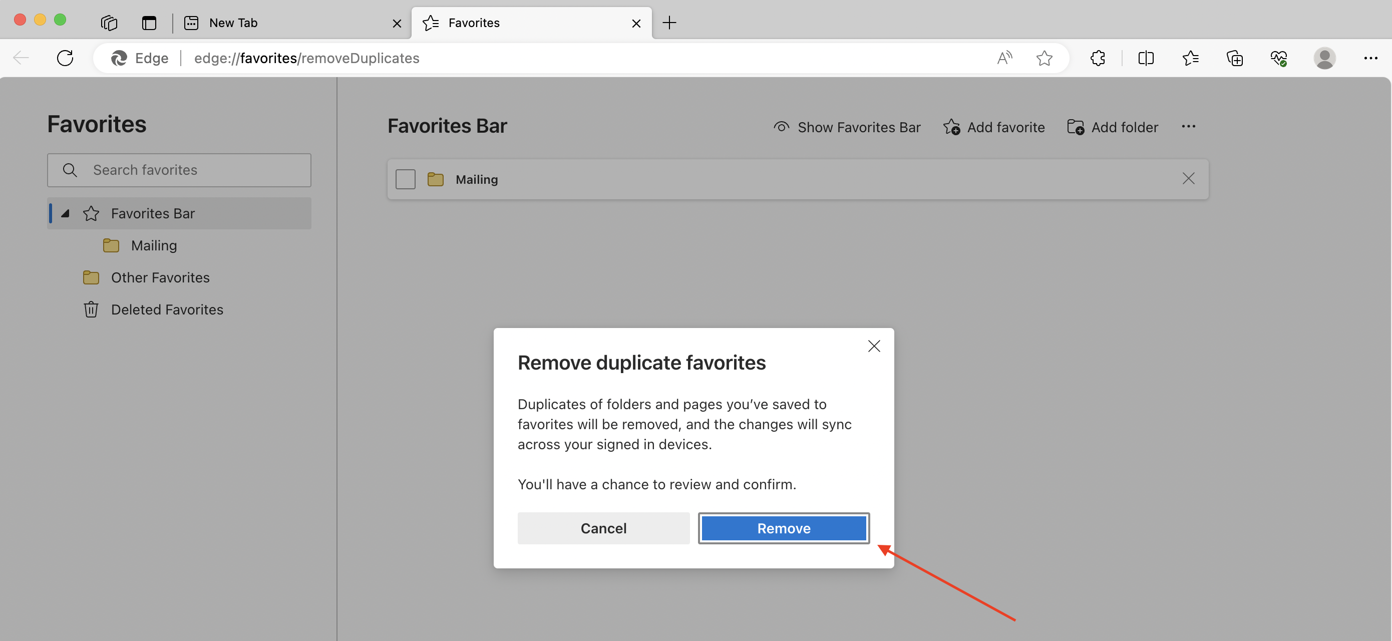 Remove duplicate Edge bookmarks