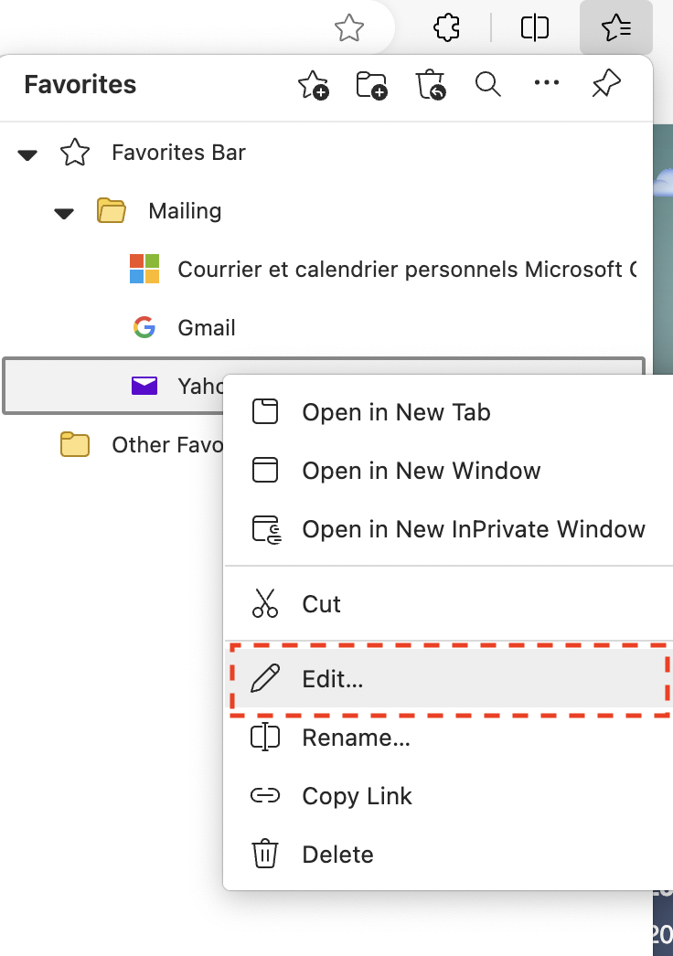 How to edit Favorites in Edge