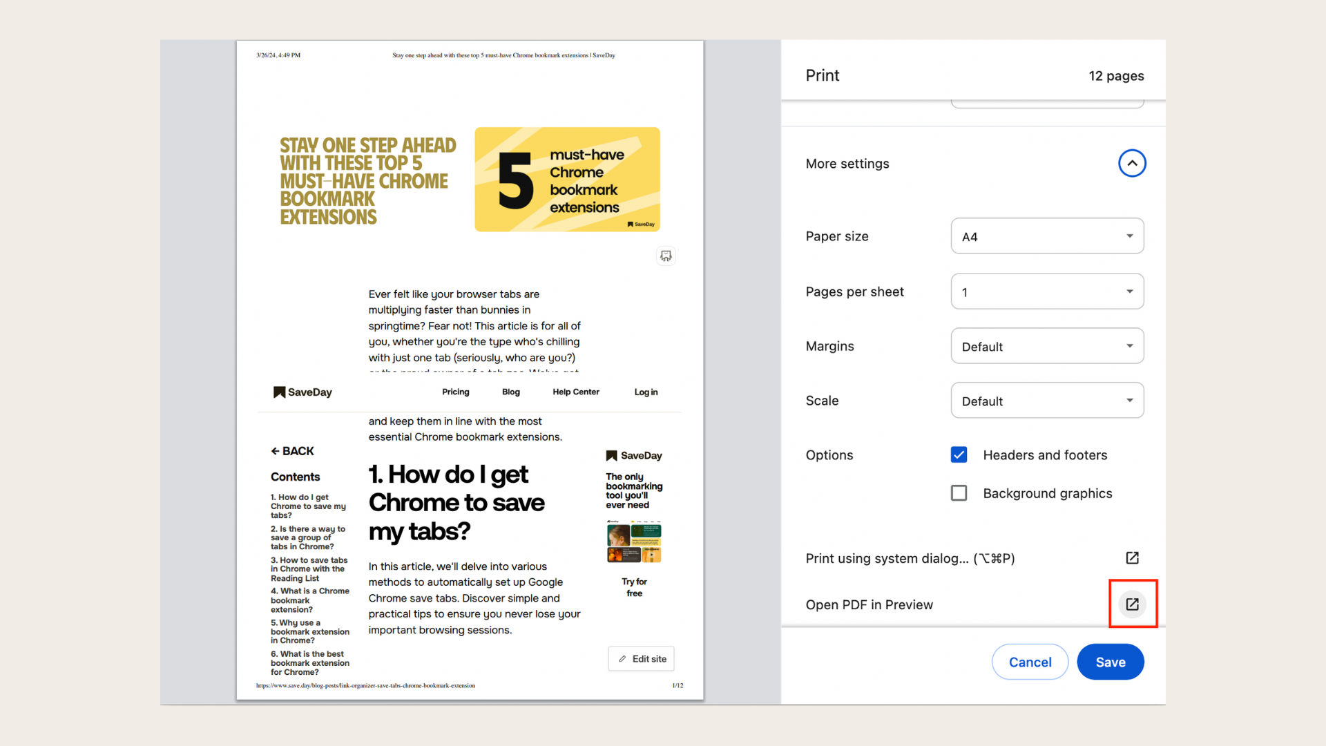 This is how you can save an article as a PDF with bookmarks showing