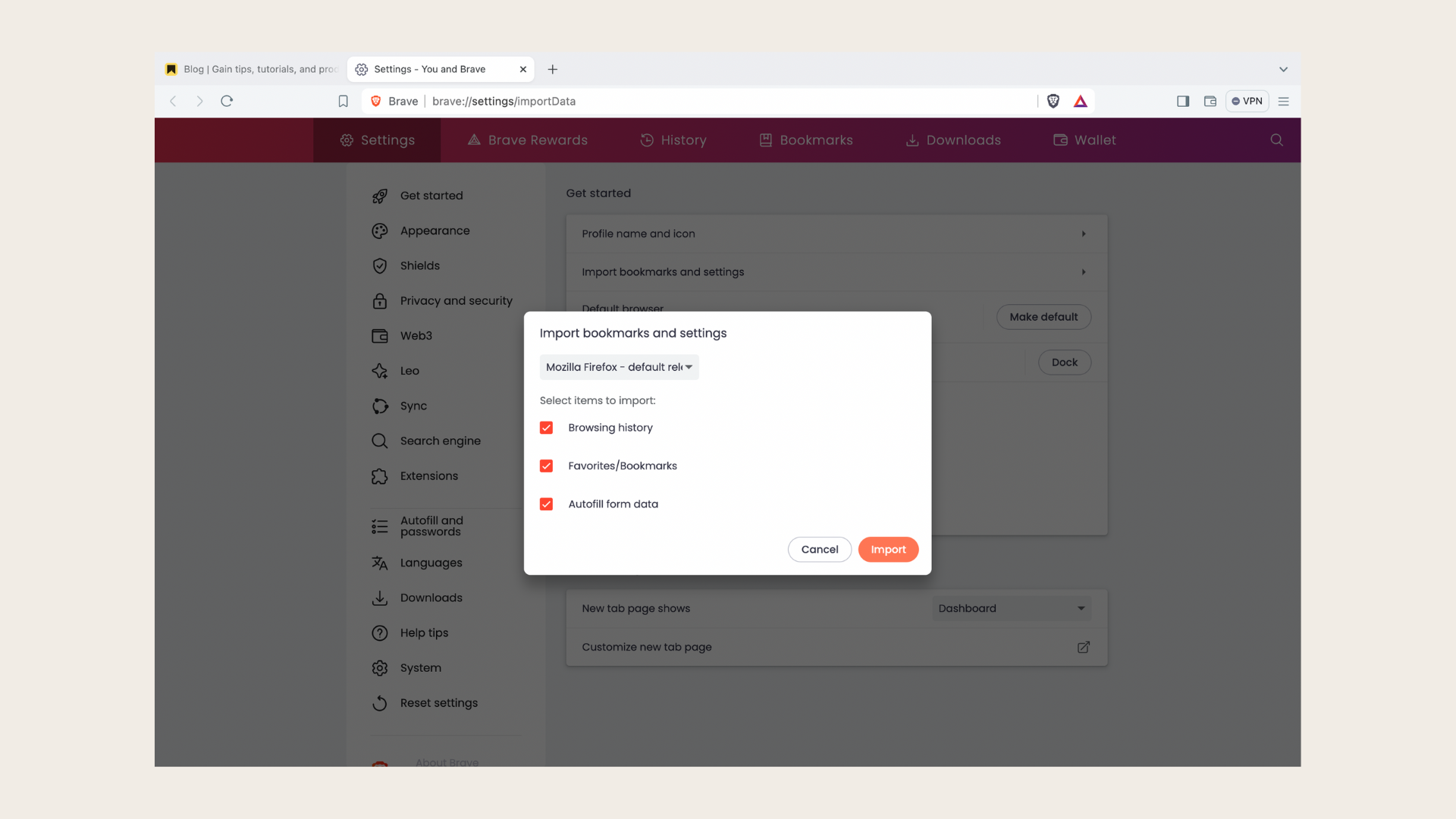 Simple steps to import bookmarks to brave browser