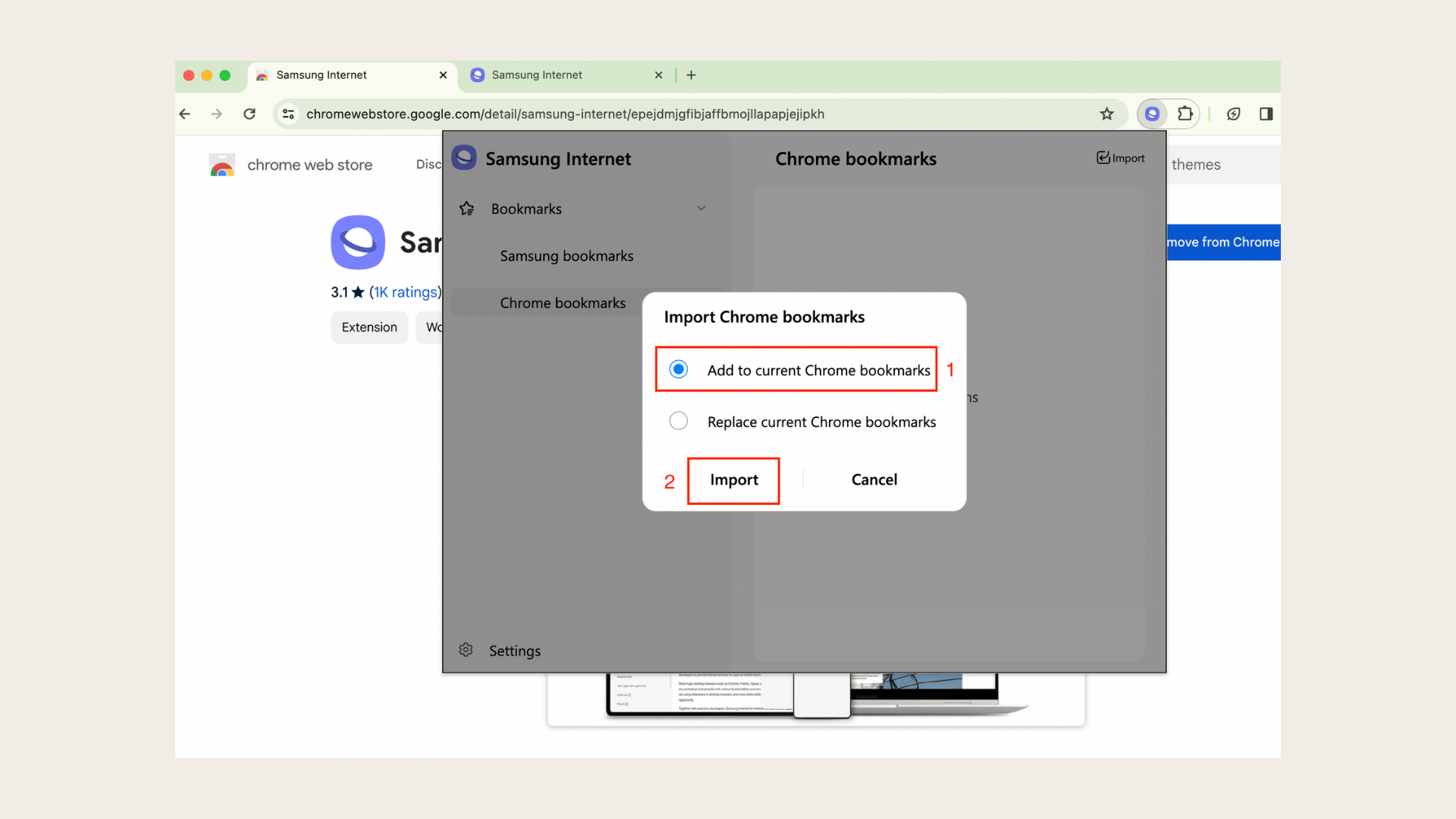 How to import bookmarks to Samsung Internet