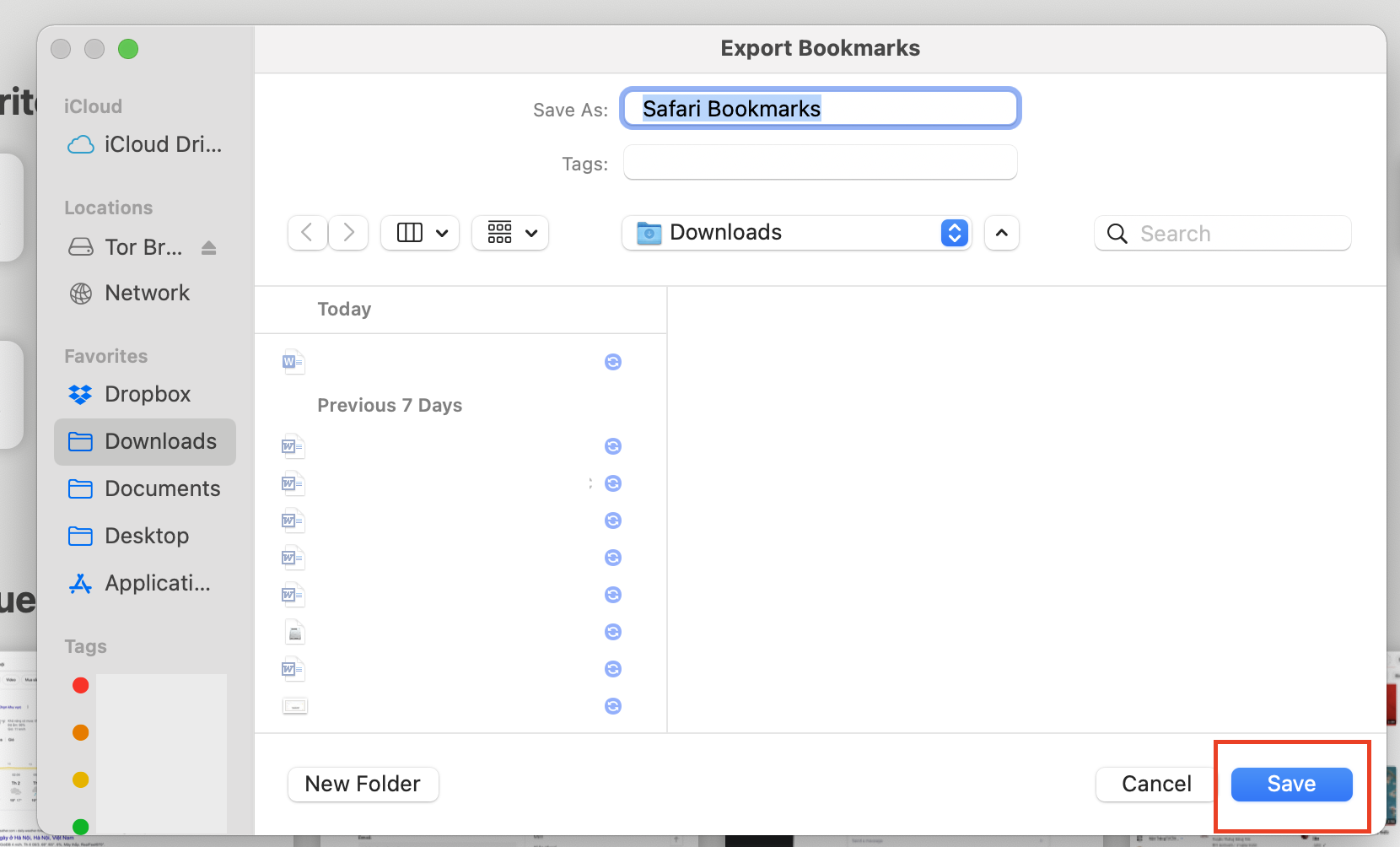 Save the Samsung Internet browser bookmarks file as an HTML file on your device