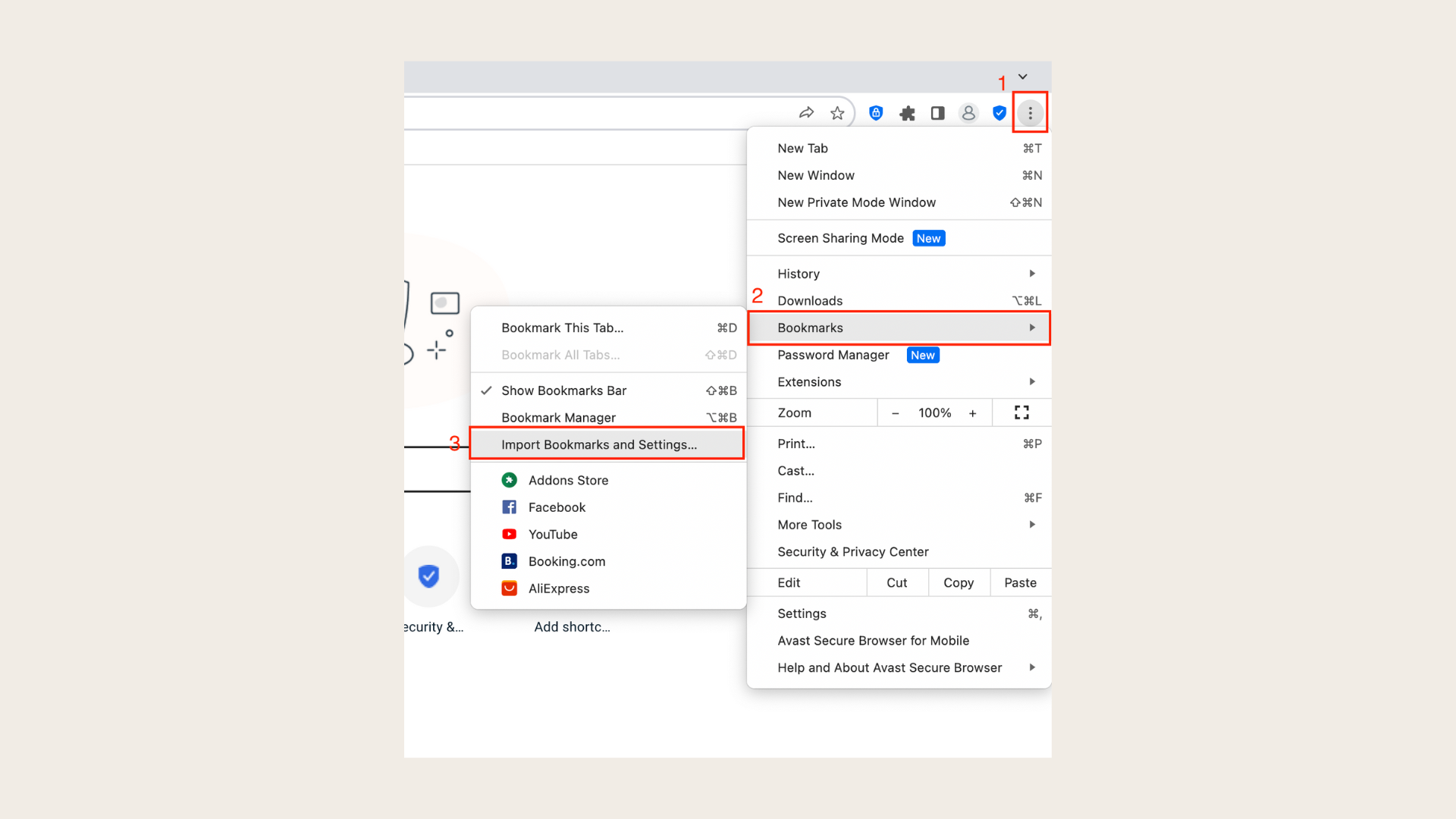 How to import Avast Secure browser bookmarks from another browser