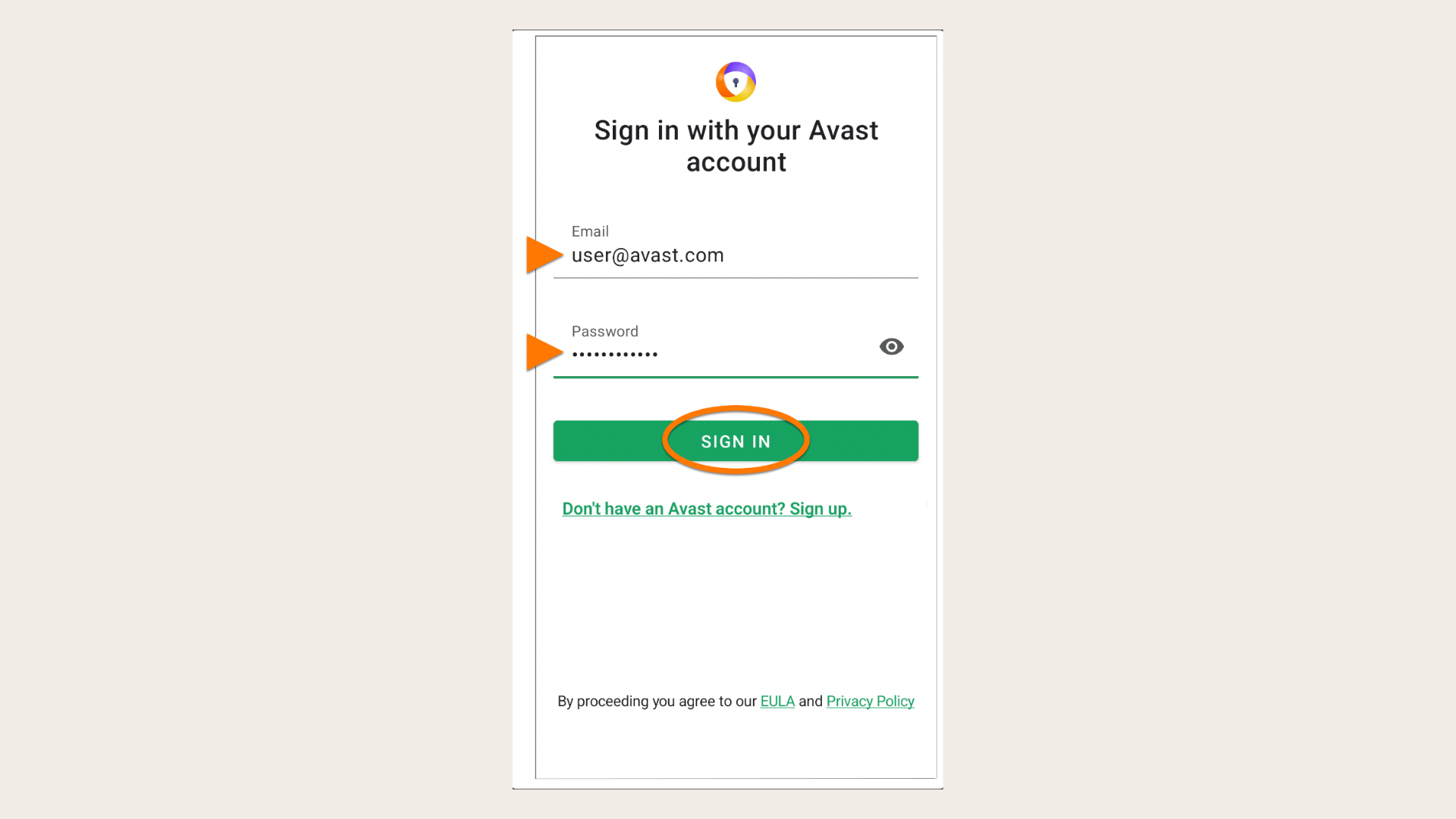 Sign in with your Avast account to sync your Avast Secure browser bookmarks