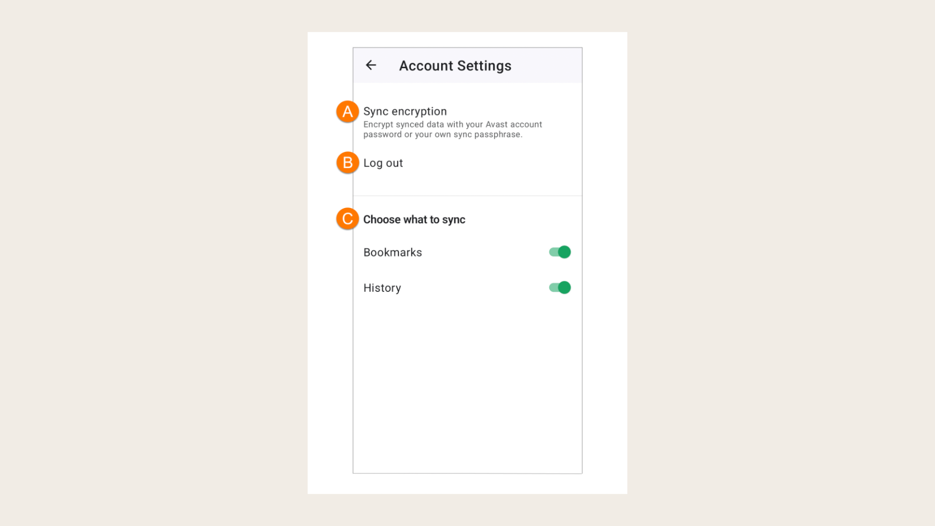 Manage your Avast Secure browser bookmarks sync settings