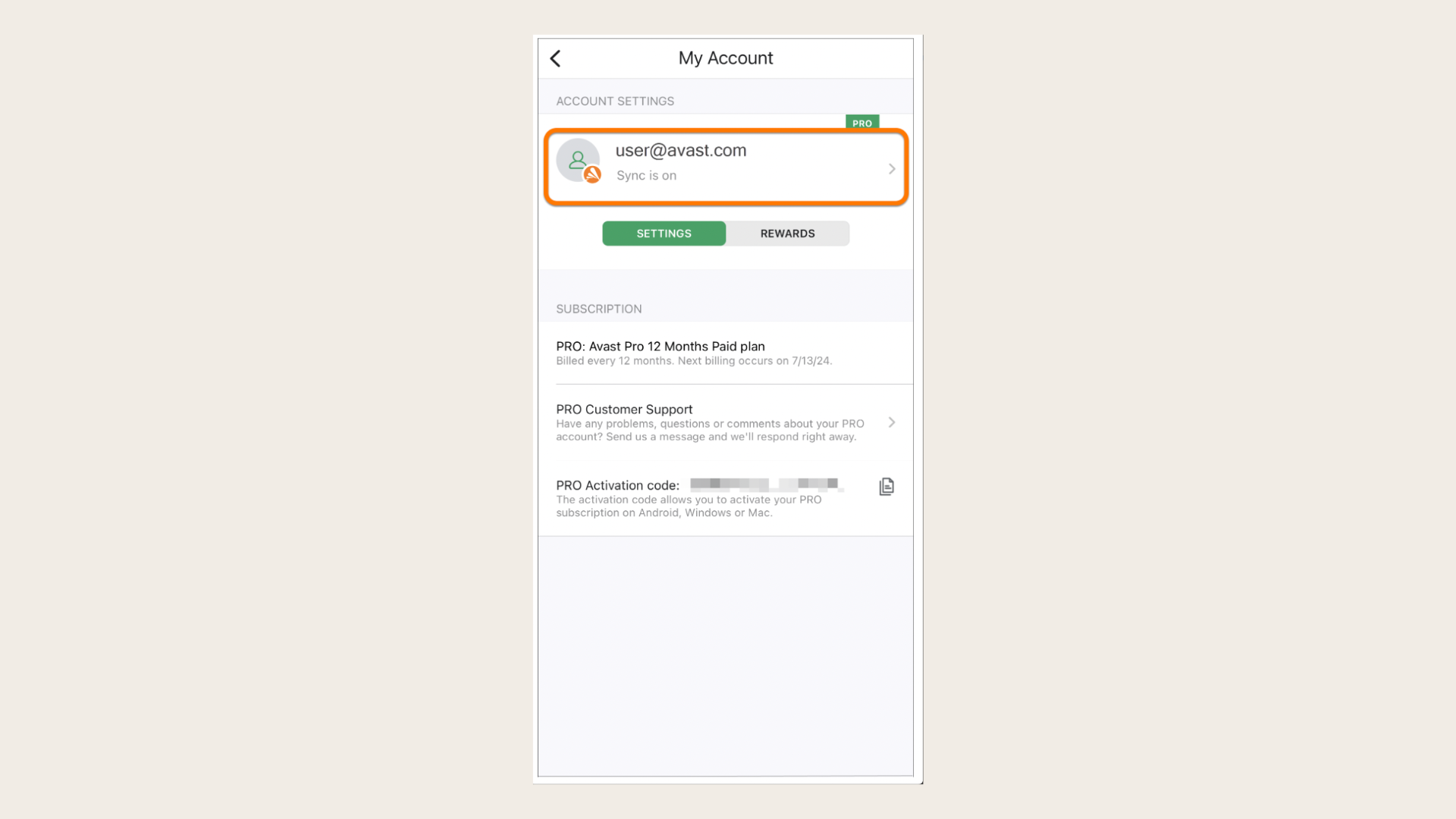 Tap your Avast Account to go to sync your Avast Secure browser bookmarks